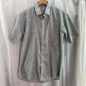 Mens Looms N Lores Short Sleeve Button Up Shirt Blue Yellow Large  Made in India